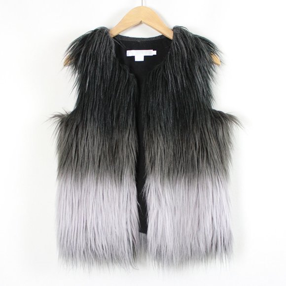 ABS Allen Schwartz Black Grey Ombre Fun Fur Vest - Picture 12 of 13